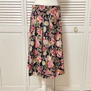VTG Koret Midi Skirt Women’s 6 Navy Blue Pink Floral Spring Easter Grannycore